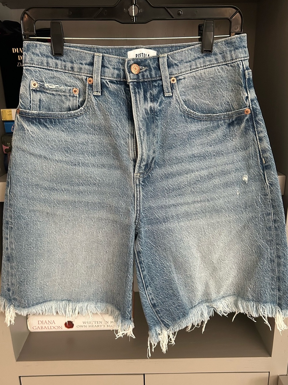 Pistola light blue distressed denim cutoff shorts
